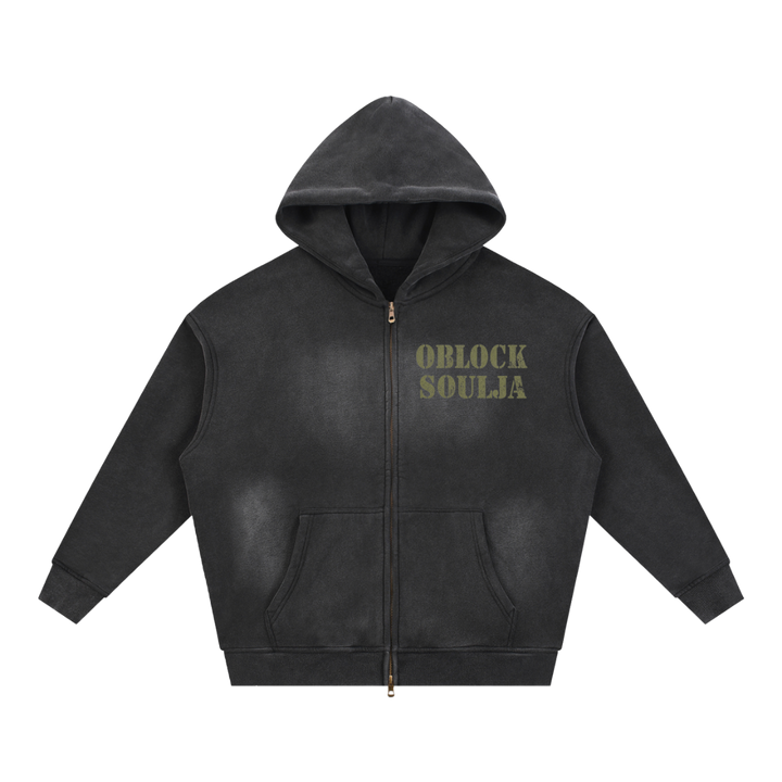 Oblock Soulja Zip-Up Hoodie - Washed Black (Prince Dre)